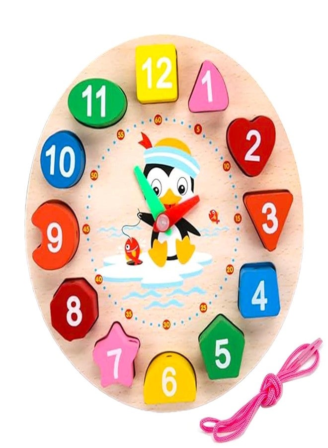 ZIPRON Wooden Learning Clock Toy for Kids - Montessori Educational Toy with Digital & Analog Numbers, Shape & Color Recognition, Bead Lacing Activity | Multicolor (Pack of 1) - Image 1